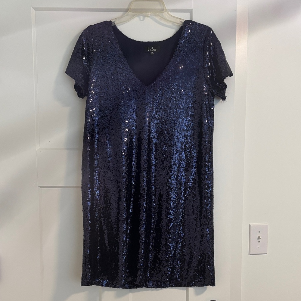 Lulu's Midnight Blue Sequin Mini Dress